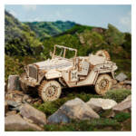 Деревянный 3D конструктор "Армейский джип", на газоне среди камней