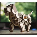 Механический деревянный 3D-пазл «Щенок», зеленый фон